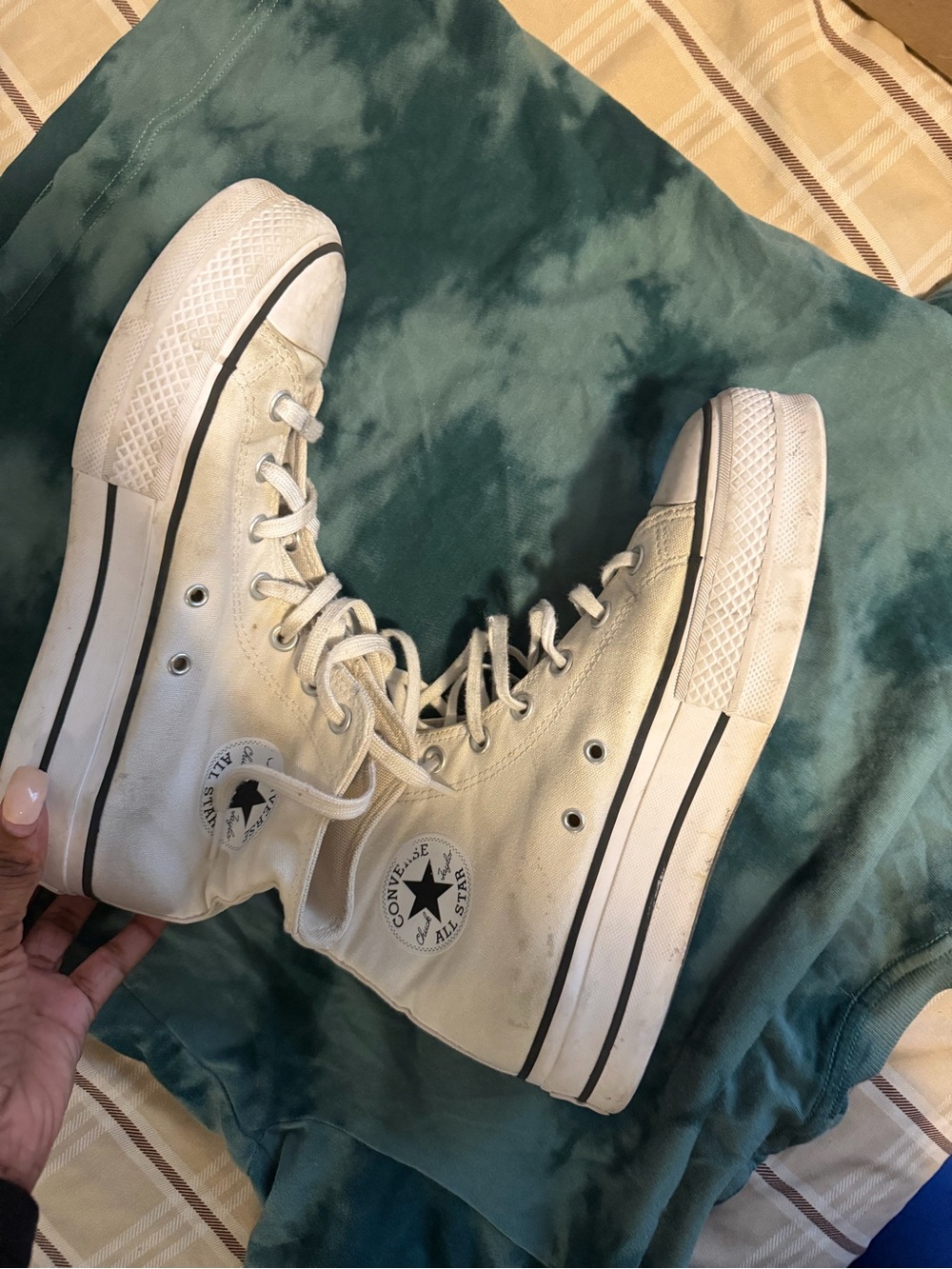 Converse White High Top Sneakers with Black Stripe